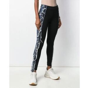 No Ka'Oi Black Frayed Denim Patchwork Striped Leggings Size 03